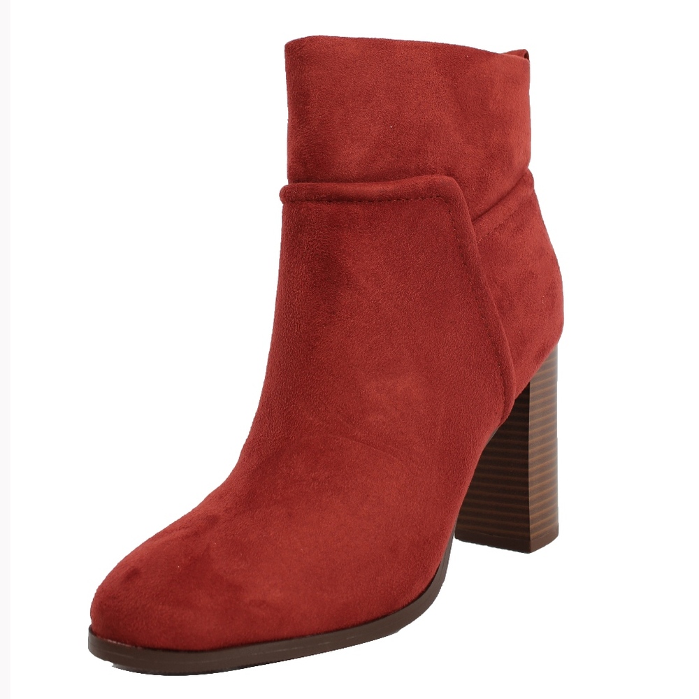 Rust Faux Suede Stitching Pull On Block Ankle - Picture 2 of 8